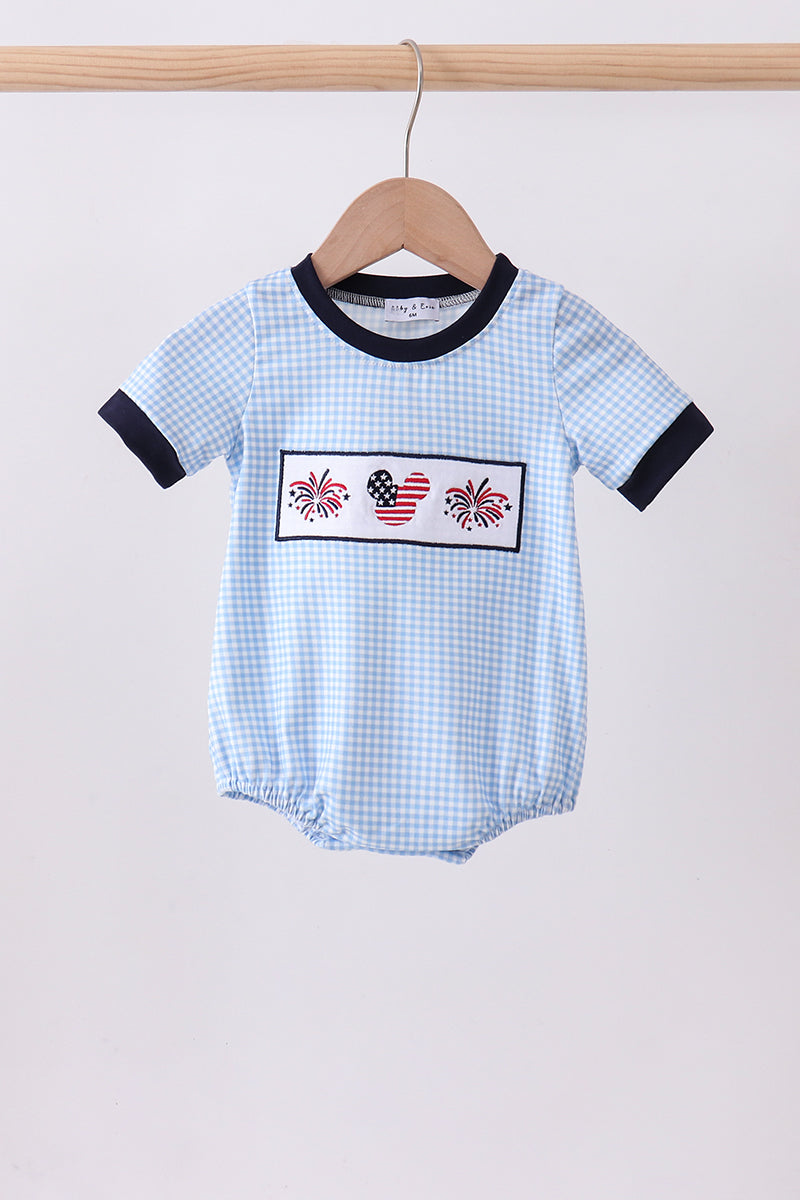 Blue Character Embroidery Gingham Bubble