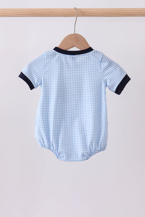 Blue Character Embroidery Gingham Bubble
